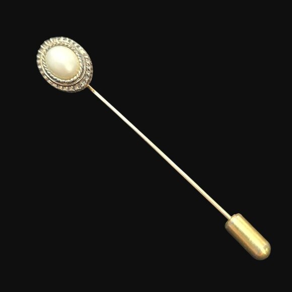 Sarah Coventry Jewelry - Vintage 1970's Sarah Coventry Gold Tone Faux Pearl Cabochon Stick Pin Brooch Je
